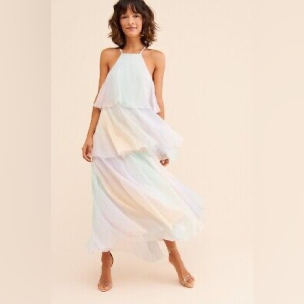 O.P.T Elena Tiered Pastel Colors Maxi Dress size Small